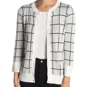 Halogen Box Plaid Crew Neck Cardigan NWT $59